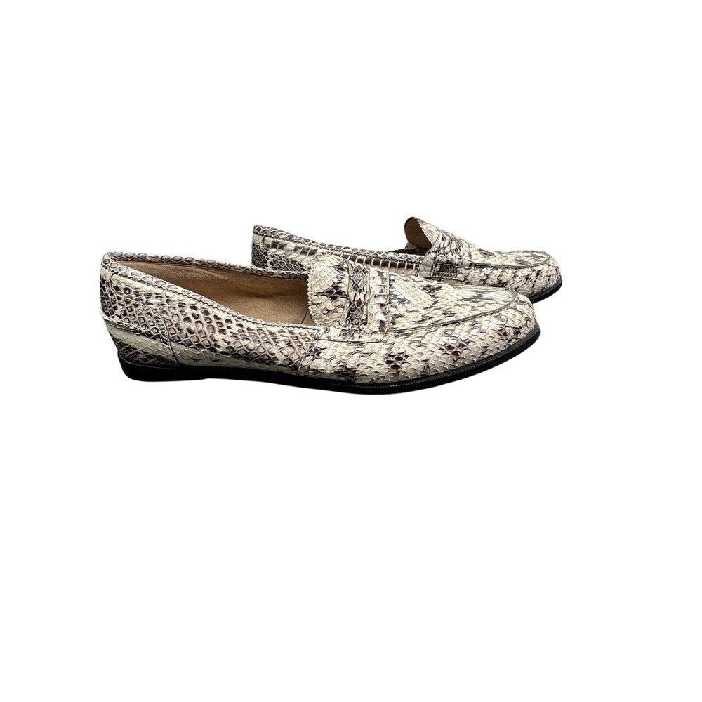 Manolo Blahnik Ivory and Black Snakeskin Loafers